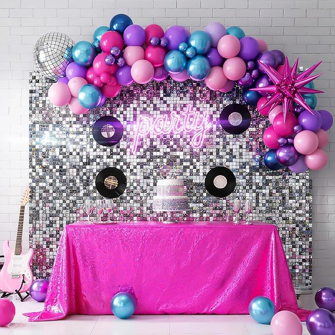 Purple Blue Pink Balloon Arch Kit, Light Pink Hot Pink Metallic Blue Purple Balloons Garland with Star Disco Ball Foil Balloons, Boy Girls Music Fans Singer Theme Birthday Prom Party Supplies