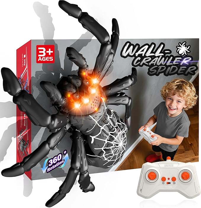 Wall Climbing Remote Control Spider Robot Toys, Climbs Walls&Ceilings|360°Stunts, 2.4GHz Remote|Gifts for Kids 3-12 Year Olds|Spider-Themed Prank Toy, STEM Educational Tech Toy for Indoor&Outdoor Play
