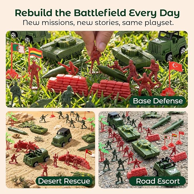 AMOR PRESENT 277 PCS Army Men Military Playset, Army Men Toys for Boys 8-12, Military Soldier Playset Plastic Toy Soldiers Figures and Accessories with Handbag, Christmas Stockings Gift for Kid