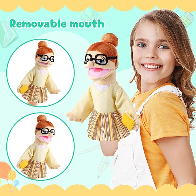 Role Play Hand Puppets Hand Plush Chef Doctor Fireman Pirate Detective Athlete Nurse Worker Hand Puppet Toys Puppets for Kids Storytelling Imaginative Pretend Play Teaching Preschool(Teacher)