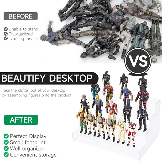 6 inch Acrylic Riser Display Shelf,Clear Action Figures Stands With PEG,4 Tier Toy Collectibles Organizer Compatible with 1/12 Scale Action Figure Toy (Fit For 3.75 inch Vintage SW/GI JOE-Clear)