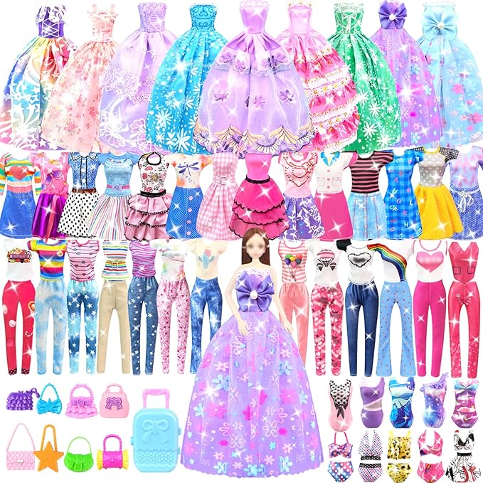 Doll Clothes and Accessories for 11.5 Inch Doll Dress up Set with Princess Gowns Fashion Dresses Outfits Tops and Pants Bags Gift Toys for Girls 4 5 6 7 8 9 10 Years Christmas Birthday