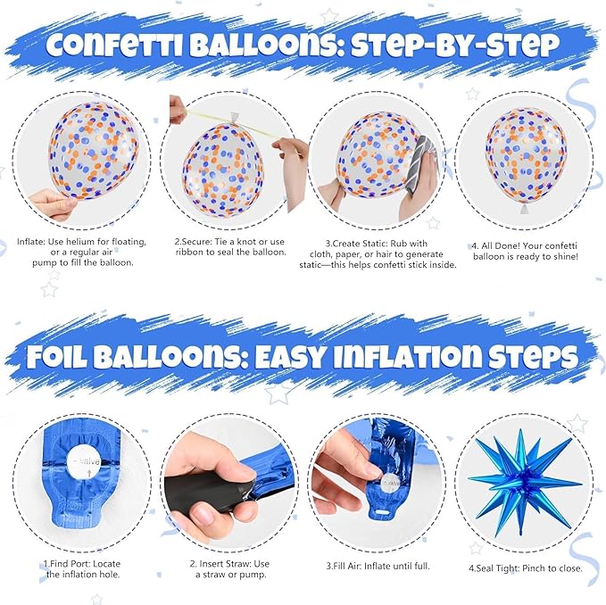 Blue and Orange Balloons, 12 Inch Orange Light Blue Nude Dark Blue Confetti Balloons with Star Foil Balloon for Boys Birthday Party Baby Shower Graduation Decorations