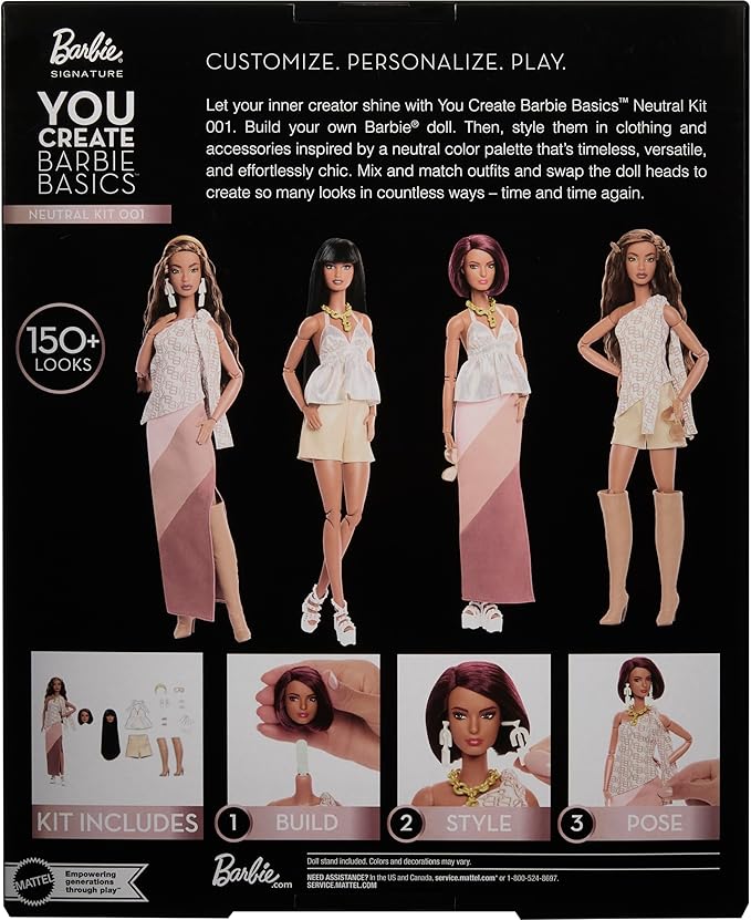 Barbie Basics You Create Neutral Kit 001 with Customizable Fashion Doll, Universal-fit Clothing & Accessories, Posable Body & Swappable Doll Head