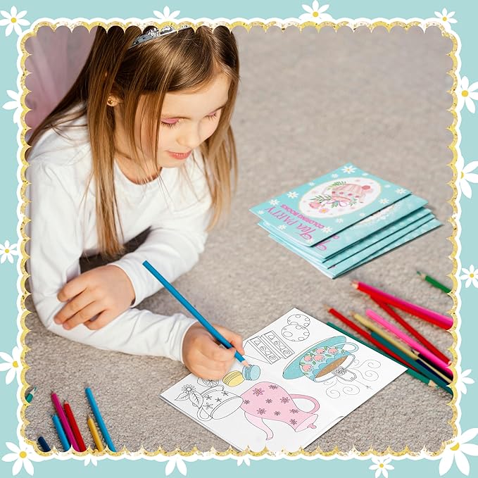 Tea Party Coloring Books for Kids 24Pcs Bulk Tea Time Themed Mini Coloring Booklet DIY Art Drawing Book with Teapots Cups for Toddlers Kids Classroom Birthday Party Favors Goodie Bag Filler
