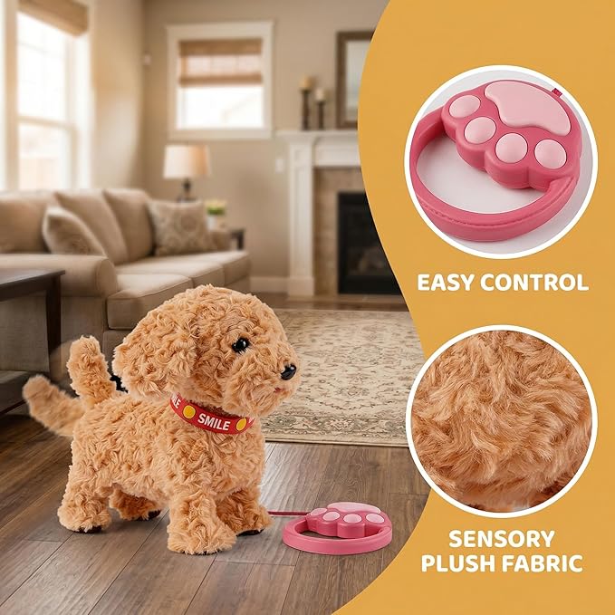 Wuffy Interactive Robot Dog Toy for Kids, Realistic Walking Plush Puppy with Touch Sensor, Voice Mimic & Licking Motion, Leash Remote Control, Screen-Free Pet for Ages 3+
