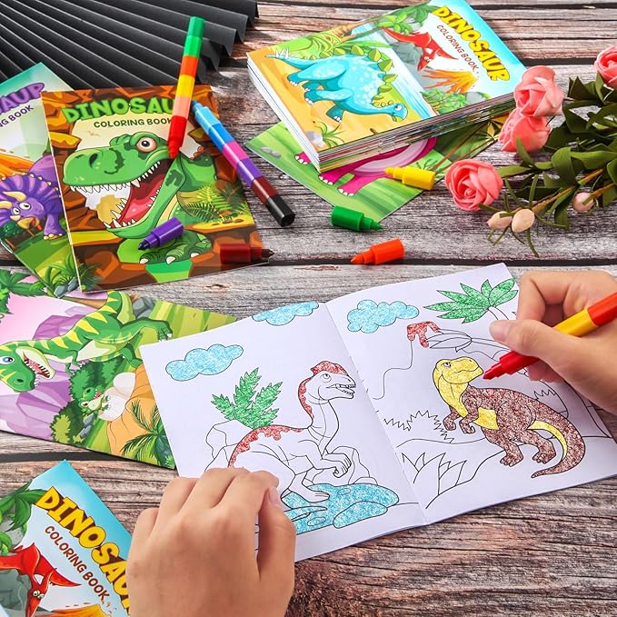 BenLouis 24 Pcs Dinosaur Mini Coloring Books Kids Dino Party Favors Small Activity Books Bulk for Kids Dinosaur Jurassic Birthday Goodie Bags Stuffers Return Gifts Classroom Travel