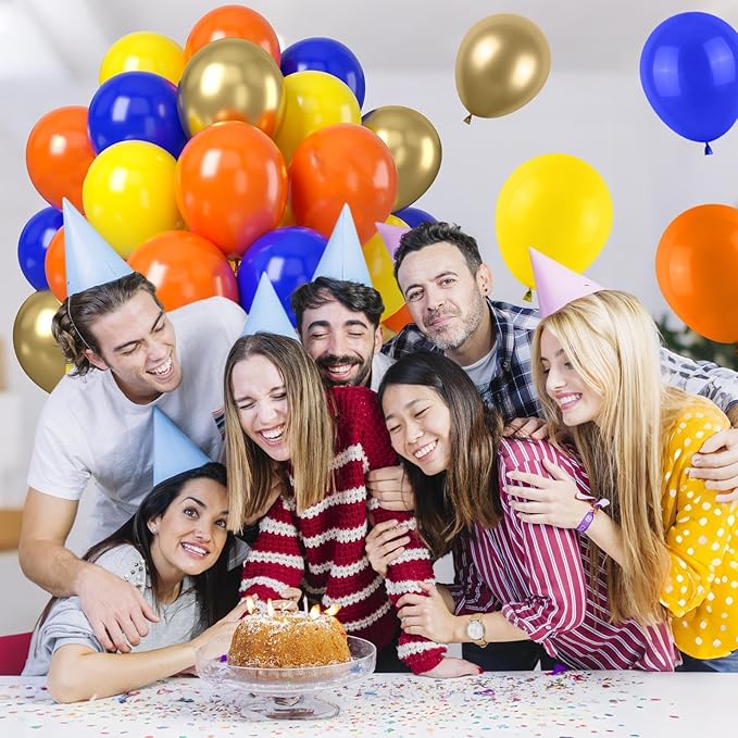 Blue and Orange Balloons, 50Pcs 12 Inches Royal Blue Gold Party Balloons Latex Balloon for KidsTheme Birthday Party Engagement Baby Shower Wedding Graduation Decorations