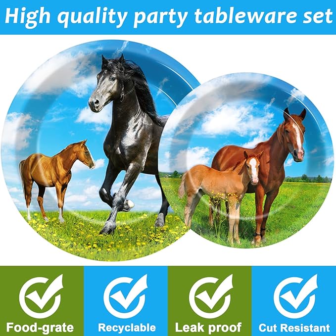 gisgfim 96 Pcs Horse Party Plates and Napkins Party Supplies Kentucky Horse Party Tableware Set Wild Horse Derby Day Theme Party Decorations Favors for Girls Boys Birthday Baby Shower Serves 24