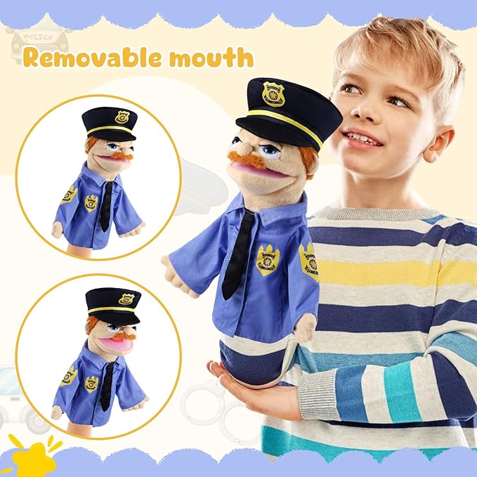 Role Play Hand Puppets Hand Plush Chef Doctor Fireman Pirate Detective Athlete Nurse Worker Hand Puppet Toys Puppets for Kids Storytelling Imaginative Pretend Play Teaching Preschool(Police)