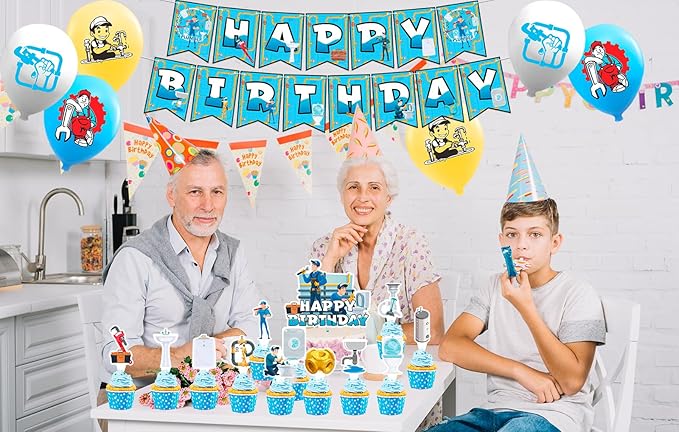 Plumber Theme Party Supplies Plumber Birthday Party Decorations Includes Plumber Happy Birthday Banner Cake Topper Cupcake Toppers Balloons for Plumber Theme Party