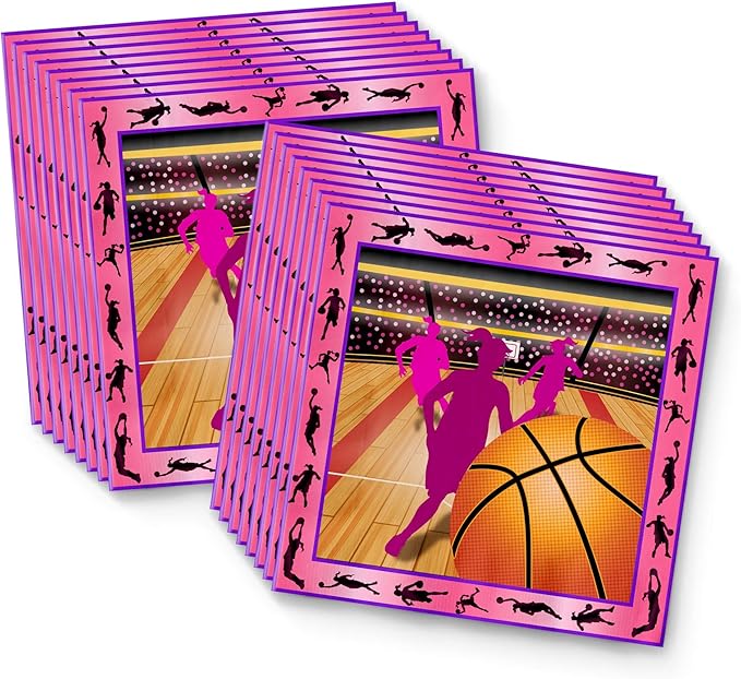 Pink Basketball Girl Birthday Party Supplies Set Plates Napkins Cups Tableware Kit for 16
