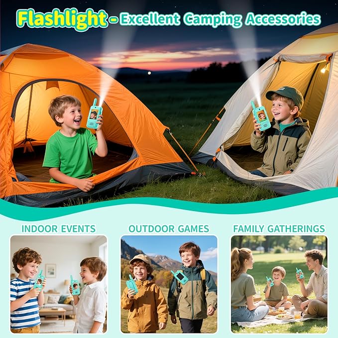 Video Walkie Talkies for Kids, 2 Pack Rechargeable Kids Walkie Talkies Long Range with Flashlight Outdoor Christmas Birthday Toddler Toys Gifts for 3-12 Year Old Boys Girls for Outside, Camping Travel