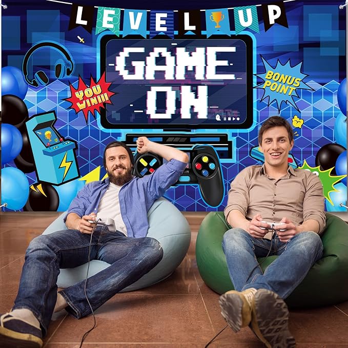 Blulu Video Game Party Decoration Video Gaming Photo Backdrop Background Birthday Photo Banner Gamer Room Decor for Game Fans Video Gamer Party Decoration Supplies (70.9 x 43.3 Inch)