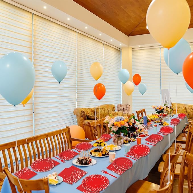 gisgfim 96Pcs Red and Silver Party Paper Plates and Napkins Party Supplies Silver Dot on Red Birthday Tableware Glitter Decoration Favors for Birthday Baby Shower Serves 24