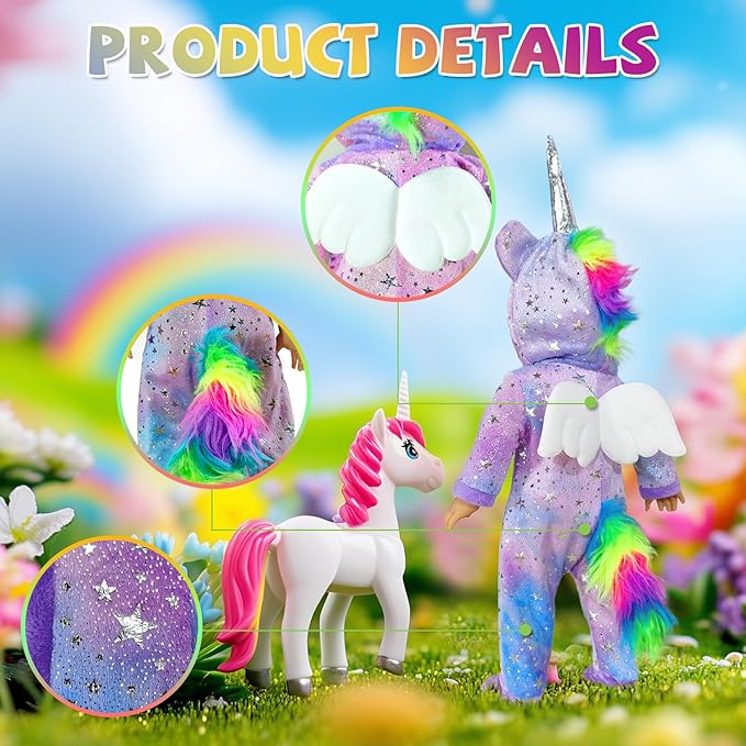 2-Sets 18-inch Doll-Clothes Set - Unicorn Clothes with Hair Clip and Headband - Compatible with All 18 inch Dolls Accessories for Kids