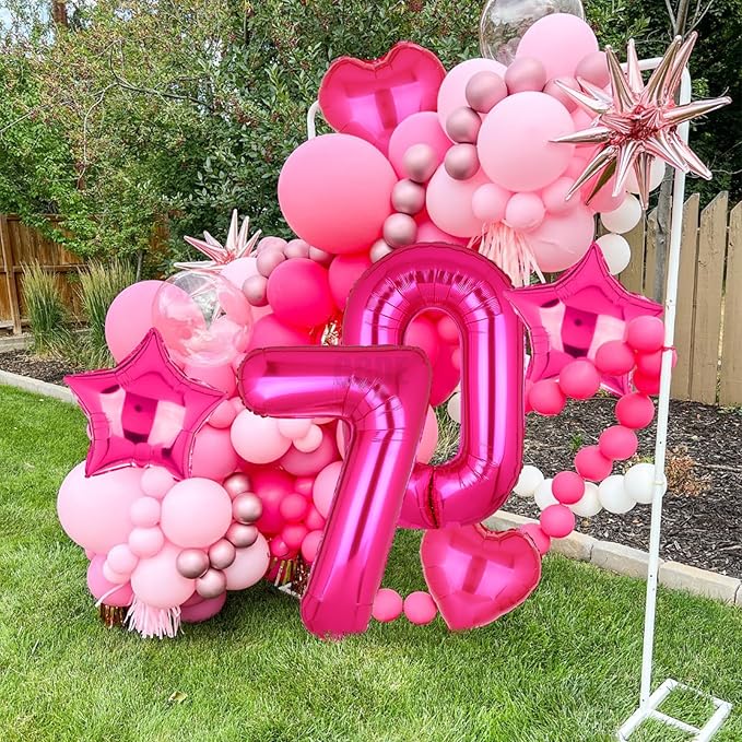 40 Inch Number Balloons Hot Pink 7 Large Number Balloon Anniversary Event Celebration Bachelorette Cowgirl Let's Go Girls Pink Themed 7th Birthday Party Decor Supplies 9 Pcs