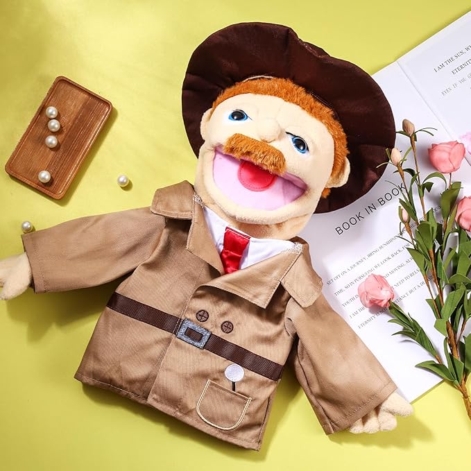 Role Play Hand Puppets Hand Plush Chef Doctor Fireman Pirate Detective Athlete Nurse Worker Hand Puppet Toys Puppets for Kids Storytelling Imaginative Pretend Play Teaching Preschool(Detective)