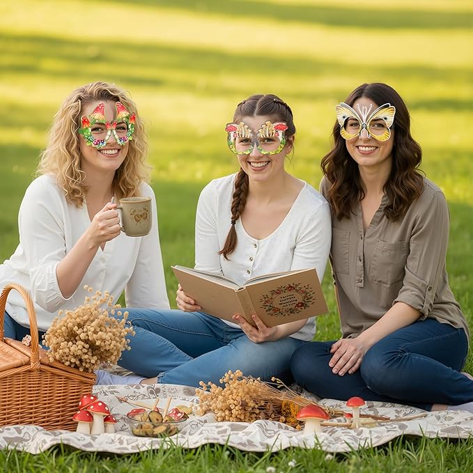 Pajean 36 Pcs Mushroom Party Decorations Eyeglasses Wild Mushrooms Paper Glasses Supplies Enchanted Forest Photo Booth Props Frame Favors for Woodland Shower Birthday Spring Party Decor Supplies