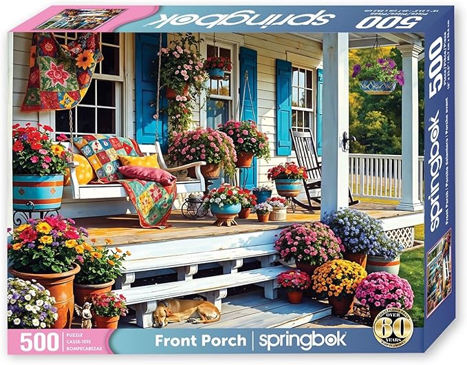 Springbok Front Porch 500 Piece Jigsaw Puzzle for Adults - Colorful and Nostalgic Scene - Unique Cut Pieces - Made in USA