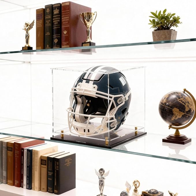Acrylic Display Case for Collectibles, Dustproof Acrylic Box with Clear Display Elevation & Gold Risers, Large Display Case for Figures Toys Memorabilia, 12" L x 12" W x 12" H