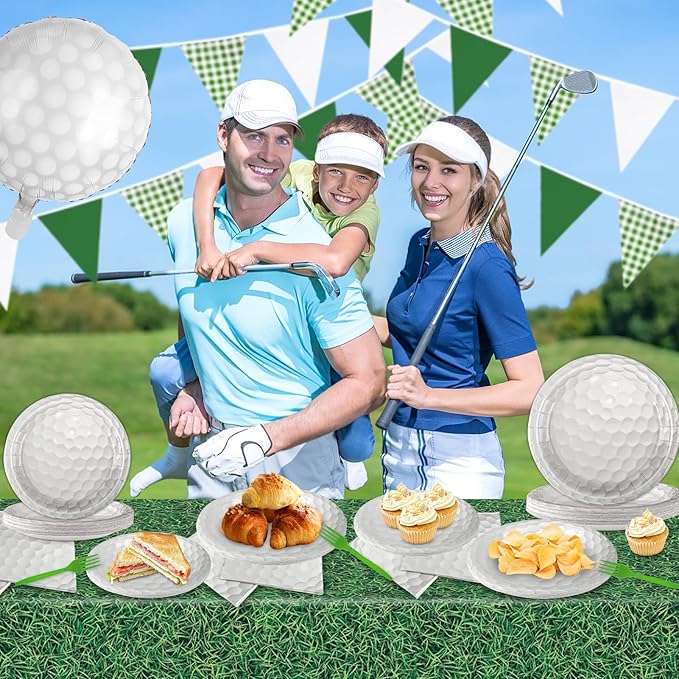 96 Pcs Golf Party Decorations, Golf Party Supplies Bundle Golf Plates, Napkins, Forks, Golf Birthday Decorations Serves 24