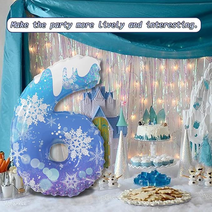 40 Inch Frozen Balloon Balloon Number 6 Birthday Balloons Decorations for Girls Birthday Snowflake Themed Party Supplies Winter Party Decorations (Blue Snowflake, number 6)