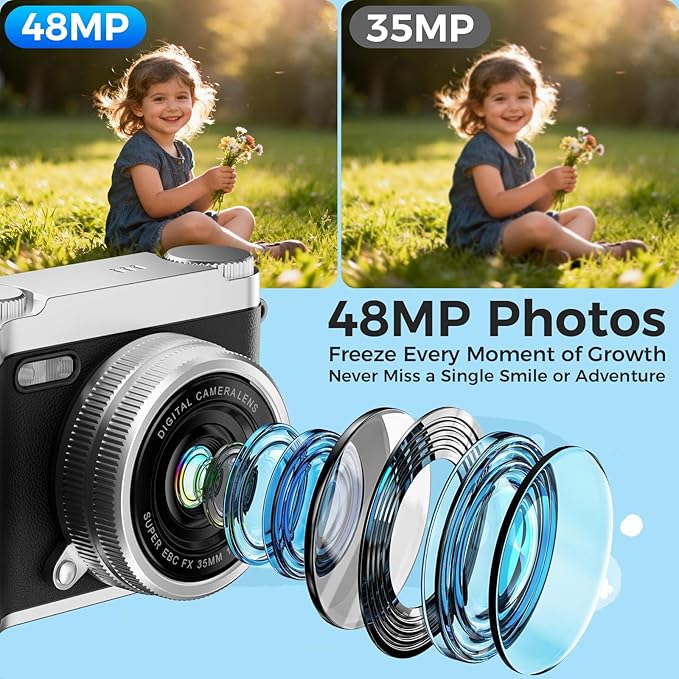 Upgrade Kids Selfie Camera, HD Digital Video Cameras for Toddler, Portable Toy for 3 4 5 6 7 8 Year Old Girl with 32GB SD Card-Black
