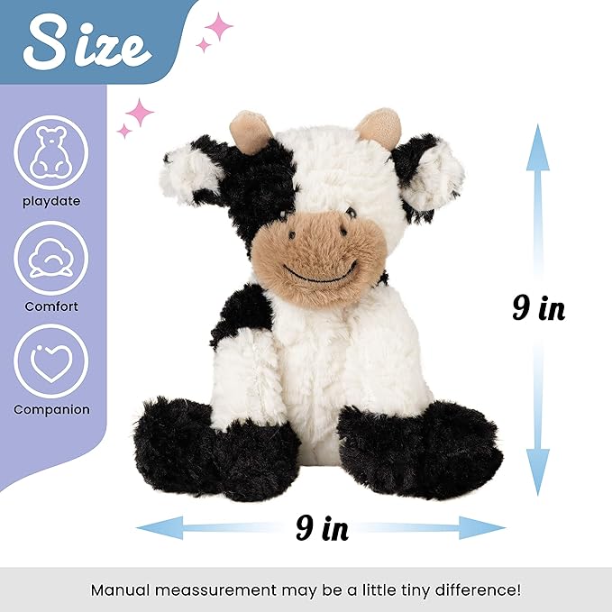 Hopearl Adorable Plush Cow Toy Floppy Dairy Cattle Soft Stuffed Animal Cute Birthday Gifts for Boys Girls Kids Toddlers, 9''