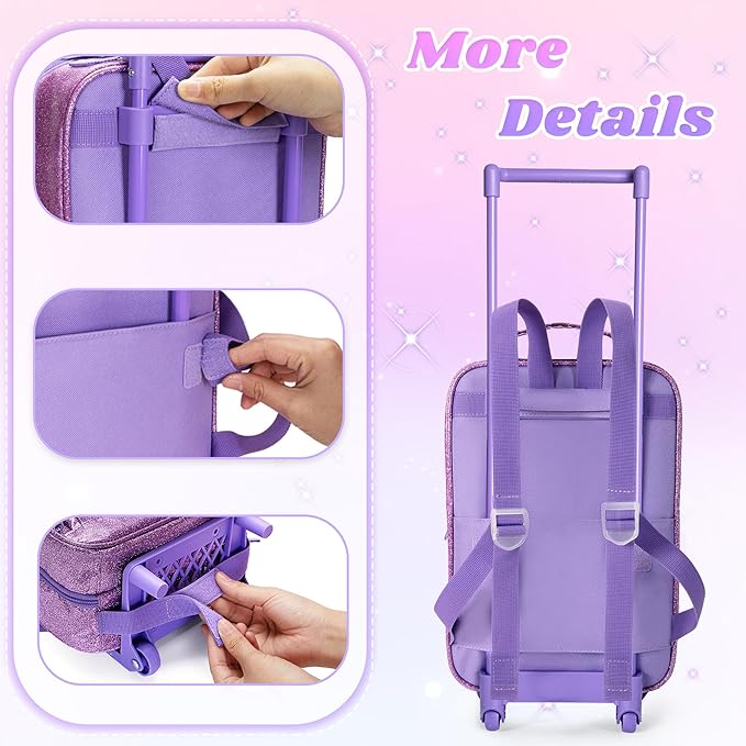 LoDrid Travel Backpack Compatible with Barbie Dolls 12-inch, Doll Carrying Case with Wheels, Suitcase Storage Organizer with Multiple Pockets for Doll Clothes and Accessories, Purple, Bag Only