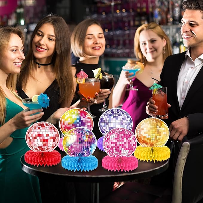 12PCS Disco Ball Centerpieces Disco Ball Party Decorations Colorful Disco Ball Table Decor 70s 80s Theme Music Party Honeycomb Centerpieces for Party Birthday Supplies