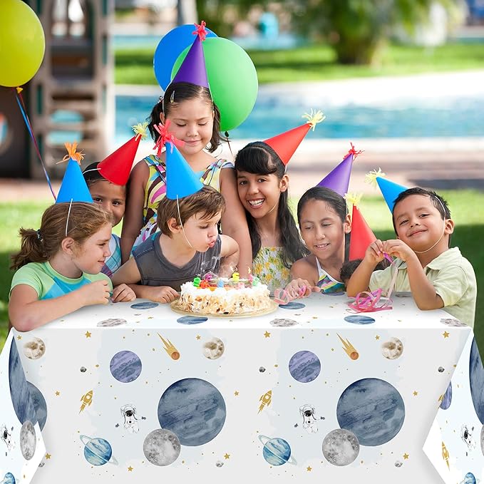 3Pack First Trip Around The Sun Space Party Tablecloths Outer Space Theme Disposable Rectangle Table Cover Decorations for 1st Birthday Baby Shower Party Tablecover Supply, 86.6x51 Inch