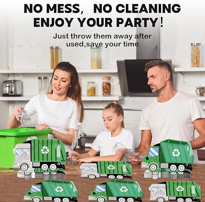 50 Pcs Garbage Trash Truck Birthday Decorations Trash Truck Shaped Disposable Plates Garbage Party Paper Dessert Plates for Waste Management Recycling Decor Birthday Baby Shower Party Supplies Favors
