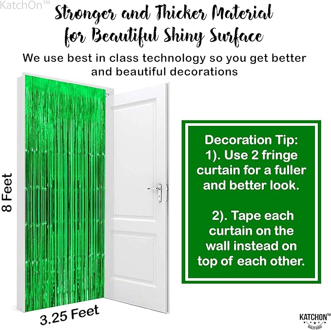 KatchOn, Green Streamers - 3.2x8 Ft, Pack of 2 | Green Backdrop for Dinosaur Birthday Decorations | Backdrop for Ramadan, St Patricks Day Decorations | Door Streamers for Jungle, Safari Party Decor
