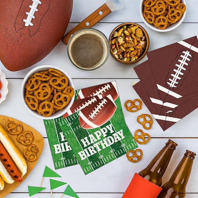 Football Birthday Party Decorations Includes Plates, Napkins, Cups, Banner, Balloons, Touchdown Tablecloth for Football Birthday & Tailgate Party Decorations, Serves 24