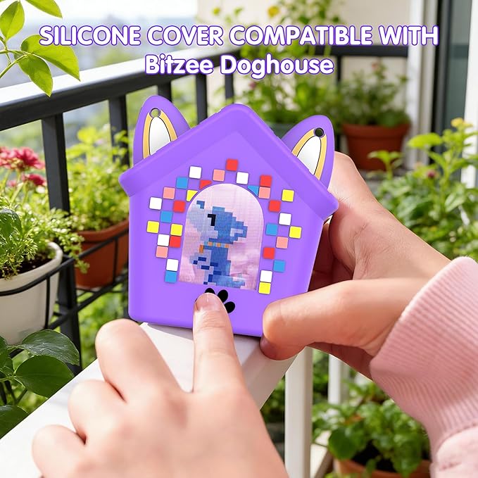 Silicone Case for Bitzee Doghouse Interactive Digital Pet, Shockproof Protective Cover for Doghouse Bitzee Virtual Electronic Pets Accessories with Lanyard (Purple)