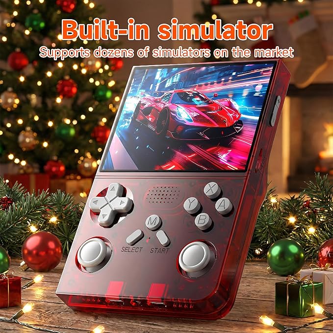 R40 Retro Handheld Game Console with Storage Case - Open Source System,3.5" IPS Screen, 18,000+ Classic Games, 128G TF Card, 3000mAh Battery, Portable Gaming Player for Travel, Red