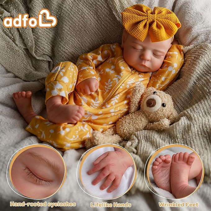 ADFO Lifelike Reborn Baby Dolls, 20 inch Realistic Newborn Real Life Baby Girl Dolls Soft Full Body Vinyl Girl Baby Dolls with Clothes and Toy Gift for Kids Age 3+