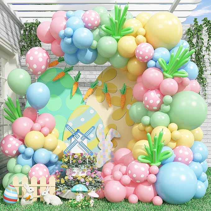Pastel Balloon Arch Garland Kit, Macaron Pink Green Blue Yellow Latex Party Balloons Rainbow Pastel Color Easter Balloon for Easter Spring Wedding Graduation Baby Shower Birthday Party Decorations