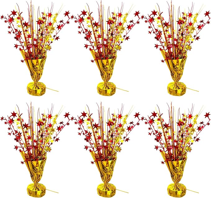 6 Pack Metallic Foil Spray Table Centerpiece Decoration Star Brust Glitter Table Topper Decor for Birthday Circus Casino Graduation Christmas New Year's Eve Party Supplies Red Gold