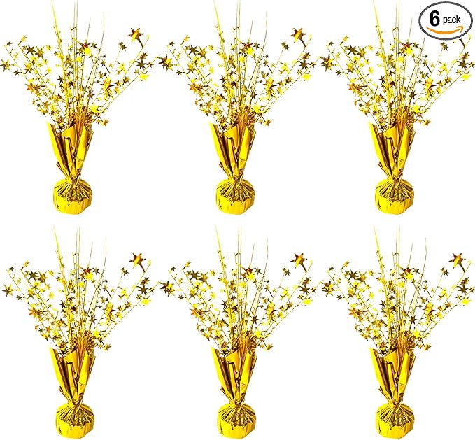 6 Pack Metallic Foil Spray Centerpiece Star Table Decoration Burst Table Centerpieces for Birthday New Years Nye Wedding Anniversary Graduation Holiday Party Supplies Decor, Gold