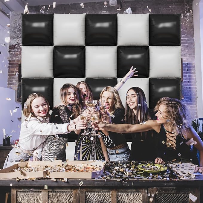 Black White Square Foil Balloon Wall,25Pcs Sand White Black Double Sided Foil Balloons Backdrop Helium Polyester Tunnel Arch Garland Kit for Birthday Bridal Anniversary Party Decorations