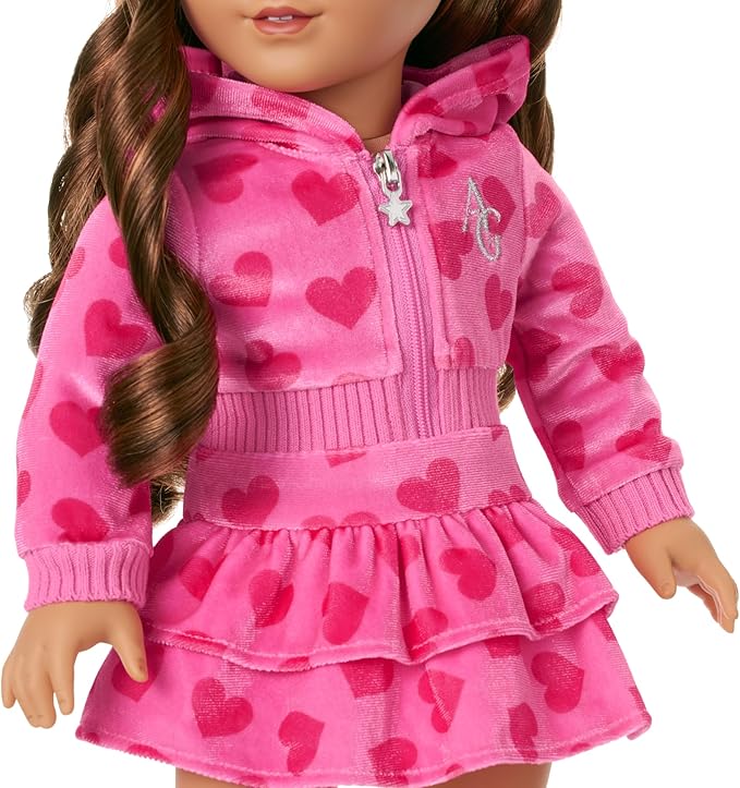 American Girl, Truly Me, Pink Hearts Hoodie Dress with Sunglasses, Doll Clothes, for 18-inch Dolls, 3pcs, Ages 6+
