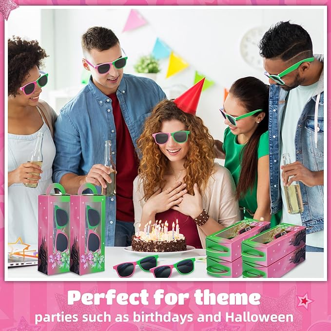 32 Pieces Witch Party Favor Supplies Includes Green Pink Sunglasses and Witch Theme Gift Boxes for Halloween Birthday Theme Party Accessories Decoration