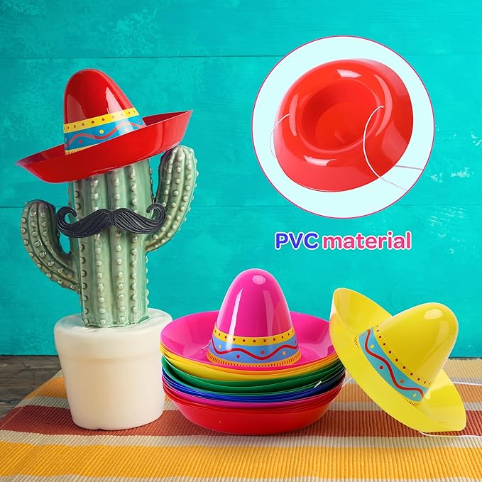 Tlswshsy Mini Mexican Plastic Sombreros, Cinco de Mayo Plastic Sombrero Hat,Sombrero Top Hat Accessories for Decoration