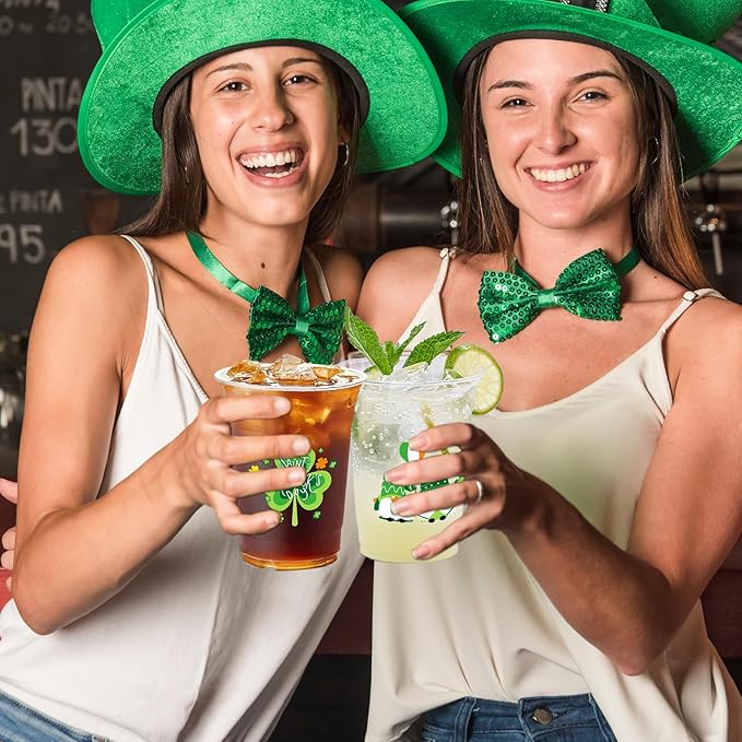 100 Pcs St. Patrick's Day Party Cups,12 oz St. Patrick Disposable Clear Plastic Cups Irish Green St Patrick's Day Party Lucky Clover Cups for St. Patrick Irish Birthday Party Irish Party Supplies