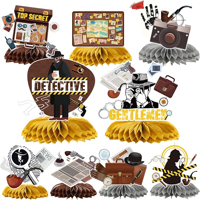 Gameza Detective Murder Party Table Decor, Mystery Theme Honeycomb Centerpieces Table Decorations, Detective Murder Theme Birthday Baby Shower Supplies