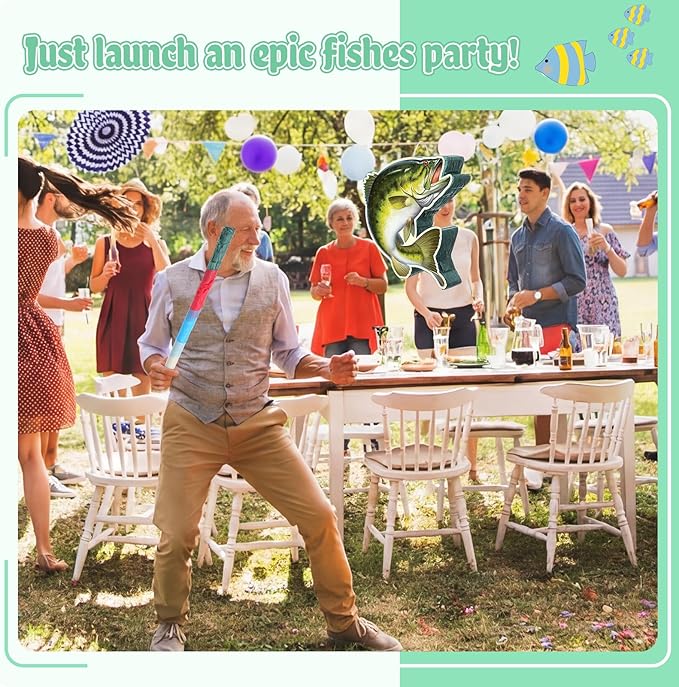 Aoriher Fishing Birthday Party Decorations Fish Piñata Fish Shaped Piñata with Blindfold and Stick for Summer Under The Sea Fishing Game Birthday Retirement Barbecue Party Supplies Decoration(Bass)