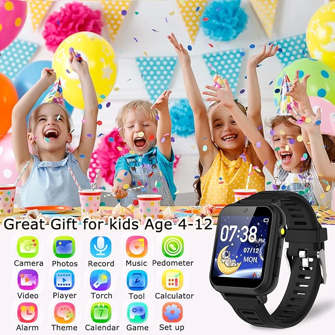 Cosjoype Kids Game Smart Watch for Kids with 39 Puzzle Games HD Touch Screen Camera Music Player Pedometer Alarm Clock Calculator Flashlight 12/24hr Kid Watch Gift for 4-12 Year Old Boys Toys for Kid