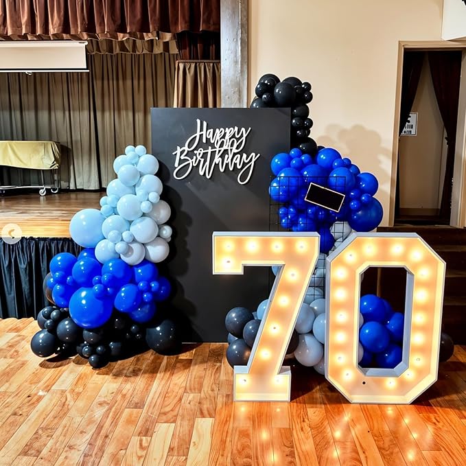 Blue and Black Balloon Arch Kit,Royal Light Blue Metallic Blue Black Balloons with Star Foil Balloon for Kids Boy Blue Birthday Baby Shower Anniversary Graduation Wedding Police Party Decorations